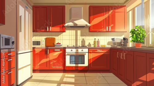 interior illustration in cartoon style. Bright colors, empty room scene for game background