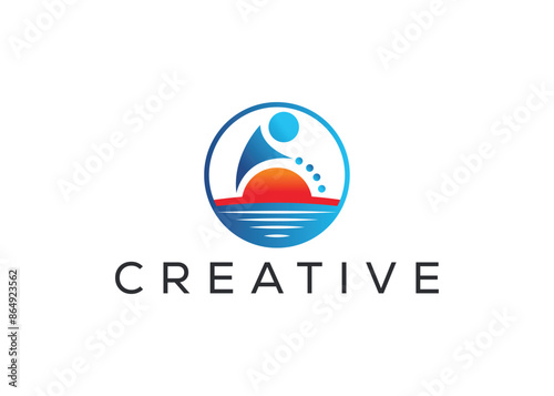 Free Download Minimal and professional Sun and man logo design template - GFXLoad