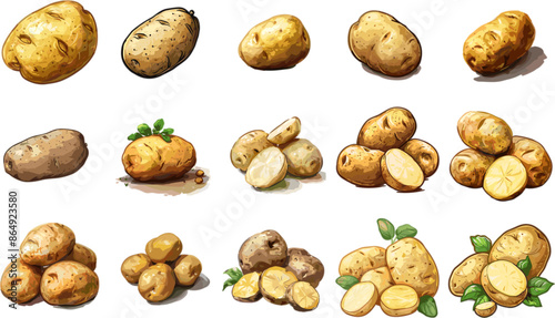VEGETABLES SET IN COLOR STYLE, POTATO SET IN COLOR STYLE