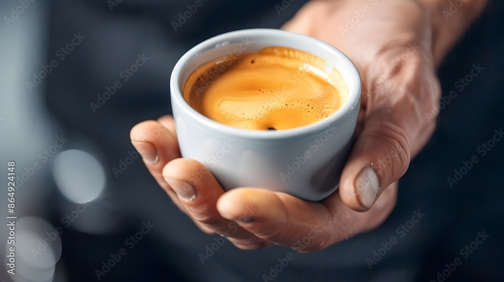 Powerful Espresso Grip by Muscular Bodybuilder Hands in Cafe Setting Powerful Espresso Grip by Muscular Bodybuilder Hands in Cafe Setting