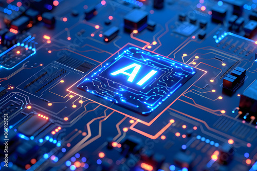 micro chip with AI text, artificial intelligence
