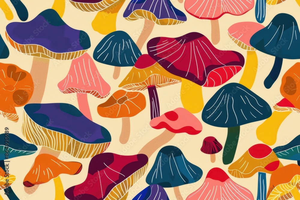 Naklejka premium Colorful Mushroom Pattern