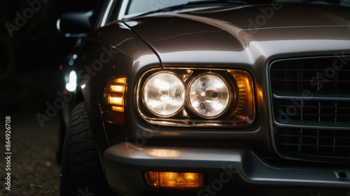 Close up of car headlight