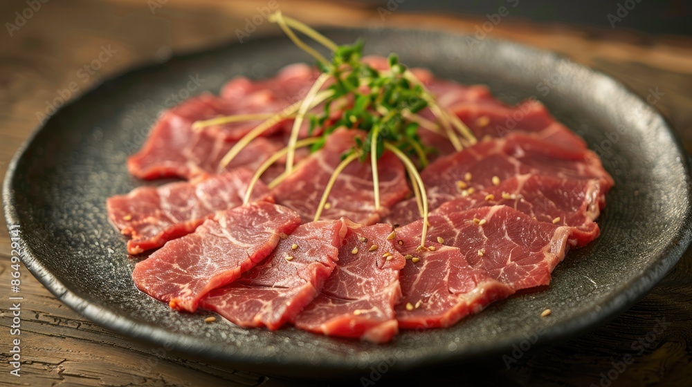 Plate with sliced raw meat Plate with sliced raw meat