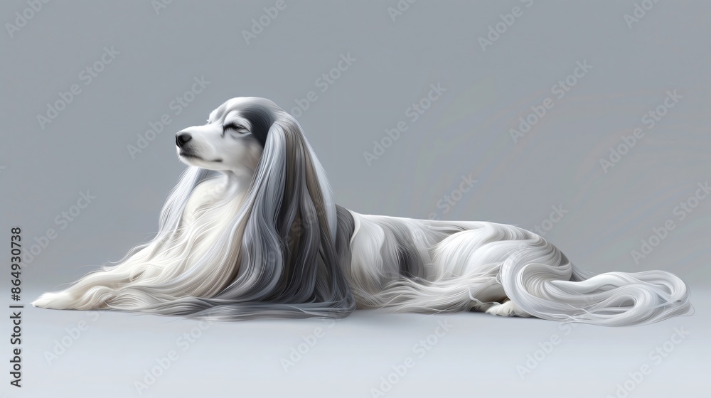 Afghan hound posing on grey background with eyes closed Afghan hound posing on grey background with eyes closed