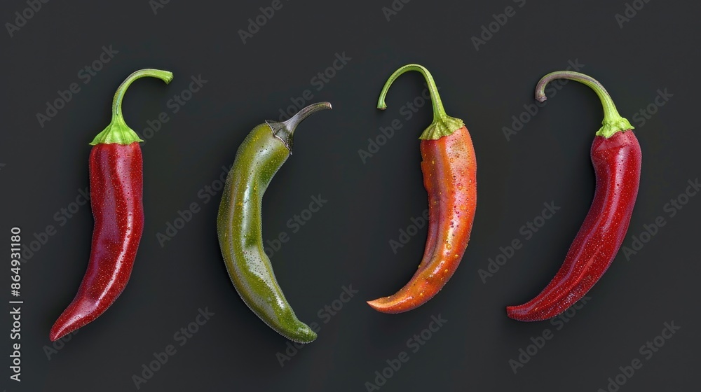 A collection of colorful peppers arranged together on a surface