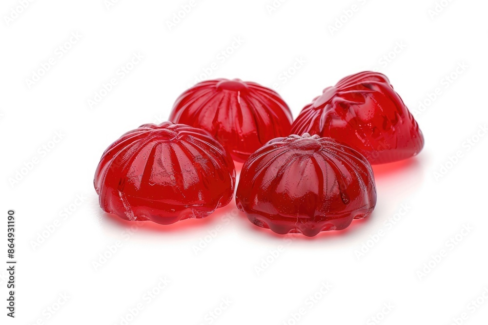 A collection of bright red jelly beans arranged neatly on a clean white surface A collection of bright red jelly beans arranged neatly on a clean white surface