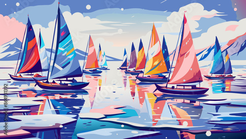 Vibrant Sailboats Racing in a Picturesque Mountainous Seascape