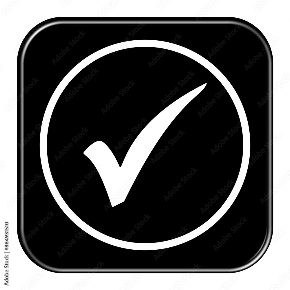 Weißes Icon auf schwarzem Button: Häkchen