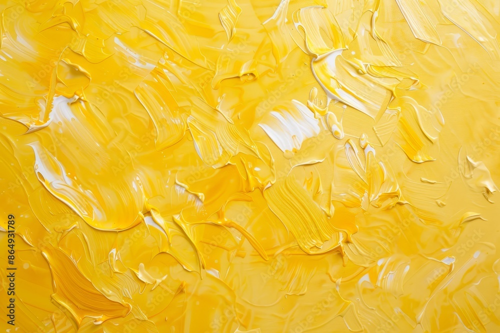 Close-up view of a vivid yellow paint texture with dynamic brush strokes and rich color saturation, A sunny yellow canvas bursting with energy and warmth Close-up view of a vivid yellow paint texture with dynamic brush strokes and rich color saturation, A sunny yellow canvas bursting with energy and warmth