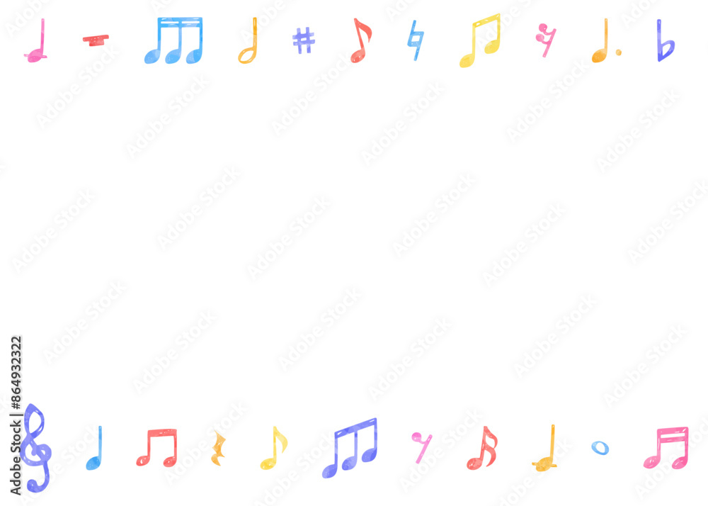 手書きの音符の背景フレーム、音楽デザインの背景、水彩カラー 手書きの音符の背景フレーム、音楽デザインの背景、水彩カラー