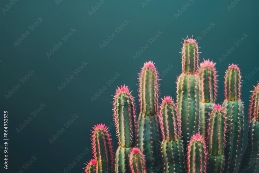 Close-up view of a cactus plant on a blue background, perfect for using as a decorative element or in scientific illustrations Close-up view of a cactus plant on a blue background, perfect for using as a decorative element or in scientific illustrations
