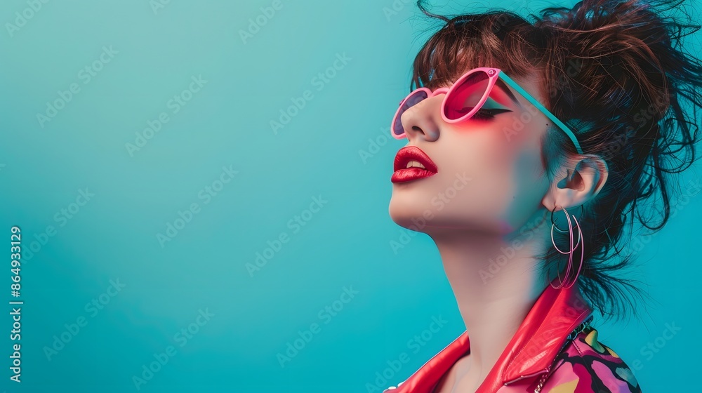 Portrait of the 80s on a pastel background. Portrait of the 80s on a pastel background.