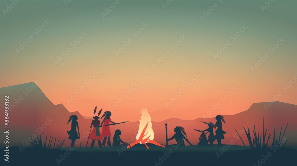 Indigenous Powwow Celebration - Minimalist Vector Illustration of ...