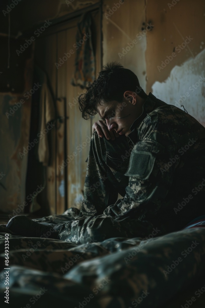 A person feeling stressed or overwhelmed sitting on a bed with their head in their hands, possibly indicating emotional distress A person feeling stressed or overwhelmed sitting on a bed with their head in their hands, possibly indicating emotional distress