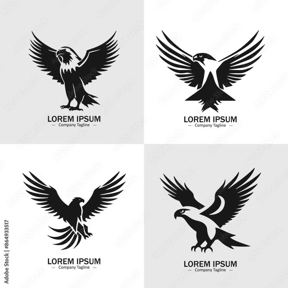Fototapeta premium Set of Abstract eagle silhouette logo icons, with a white background for your company, the hawk logo design ideas