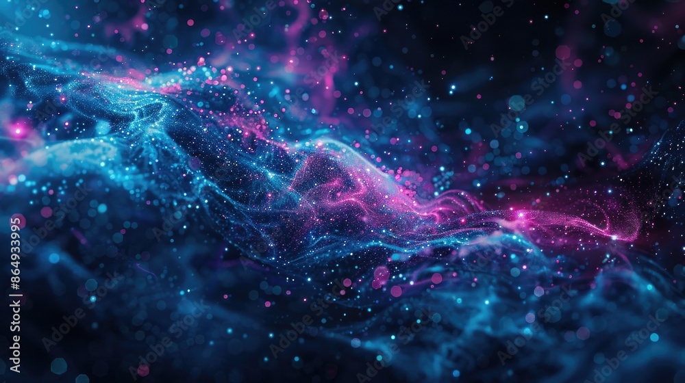 A beautiful image of a blue and pink galaxy with stars shining bright in the background, ideal for use in astronomy or space-themed projects