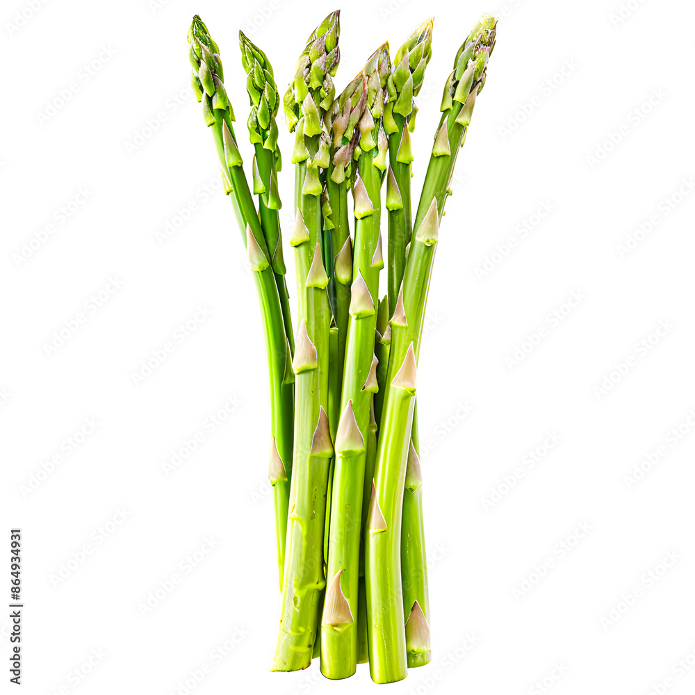 Obraz premium Fresh green asparagus spears . Vibrant and healthy vegetable isolated on transparency background, PNG cut out, perfect for culinary and gardening concepts.