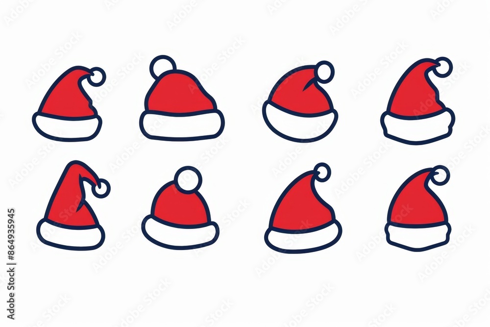 Santa hat icon, christmas hat, santa claus cap, red holiday costume symbol, xmas hat flat sign on white Santa hat icon, christmas hat, santa claus cap, red holiday costume symbol, xmas hat flat sign on white