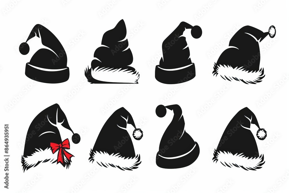 Santa hat icon, christmas hat, santa claus cap, red holiday costume symbol, xmas hat flat sign on white Santa hat icon, christmas hat, santa claus cap, red holiday costume symbol, xmas hat flat sign on white