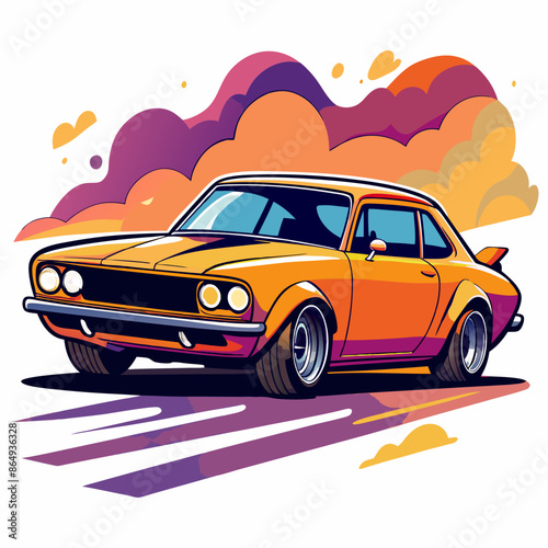 muscle car colorful retro tshirt design