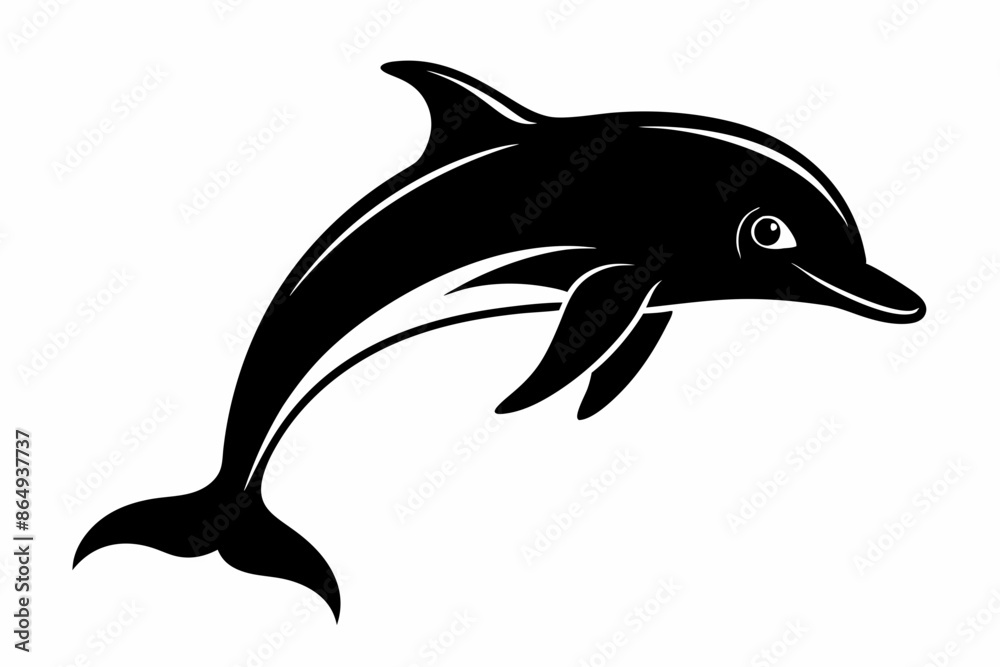 Fototapeta premium Dolphin fish silhouette vector, A Dolphin vector silhouette isolated on a white background
