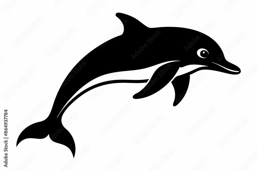 Fototapeta premium Dolphin fish silhouette vector, A Dolphin vector silhouette isolated on a white background