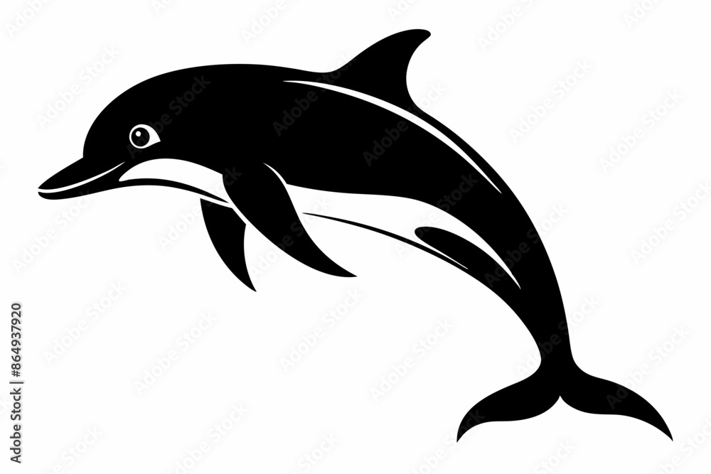 Fototapeta premium Dolphin fish silhouette vector, A Dolphin vector silhouette isolated on a white background