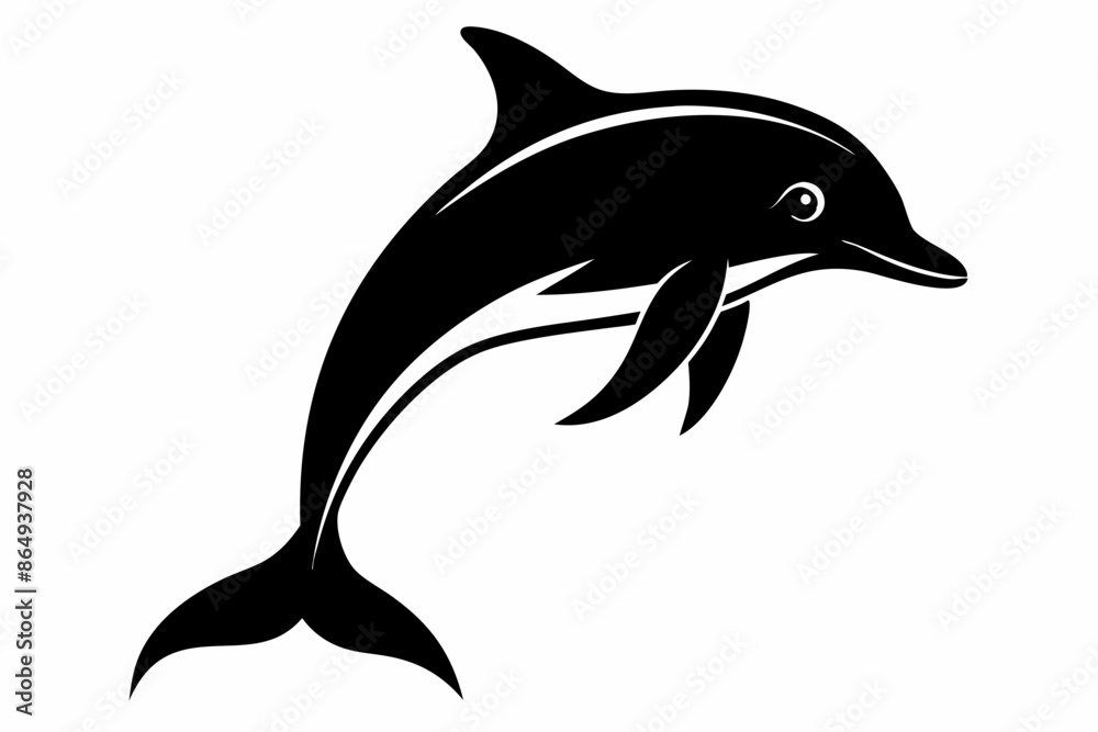 Fototapeta premium Dolphin fish silhouette vector, A Dolphin vector silhouette isolated on a white background