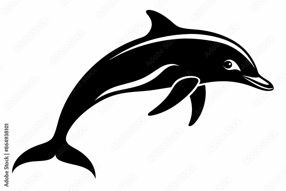 Obraz premium Dolphin fish silhouette vector, A Dolphin vector silhouette isolated on a white background