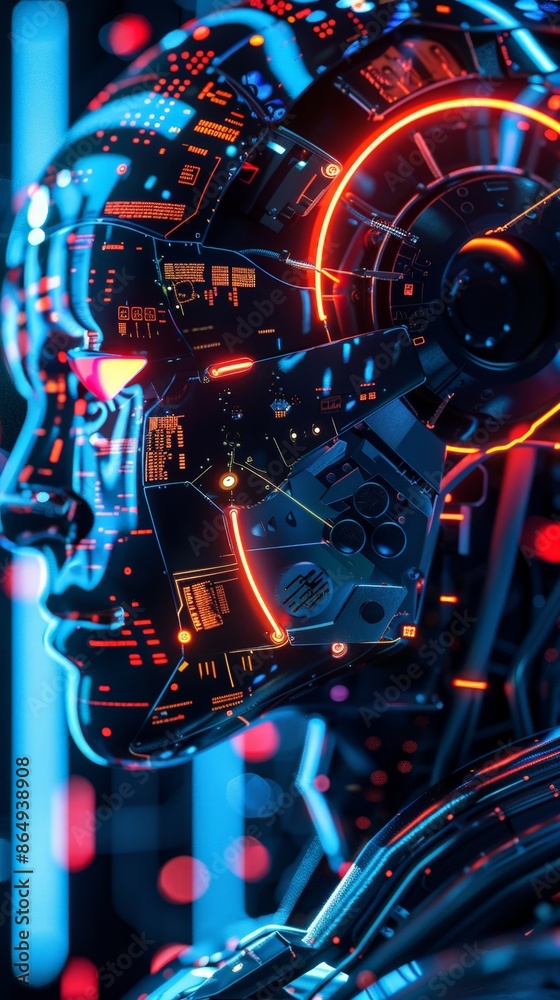 Advanced AI Robot Profile in Neon Blue Advanced AI Robot Profile in Neon Blue
