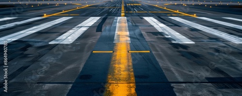 Close-up view of detailed airport runway markings