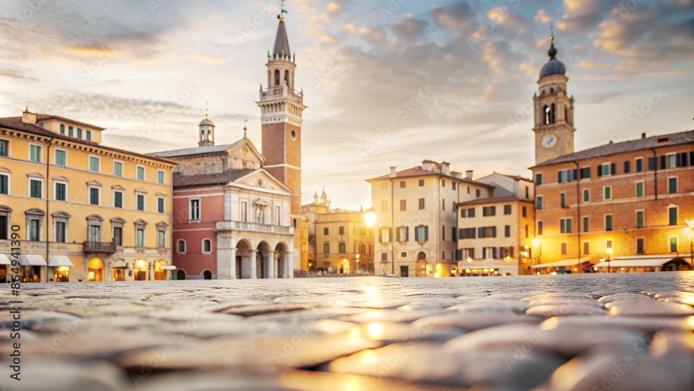 Fototapeta premium ethereal italian cityscape at twilight cobblestone streets and historic architecture blurred into dreamy pastel hues soft focus creates romantic atmosphere perfect for overlaying text or designs