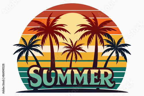 Wallpaper Mural Summer t-shirt design. Retro and vintage summer vibes t-shirt design with palm tree, sea beach, and sunset vector illustration Torontodigital.ca