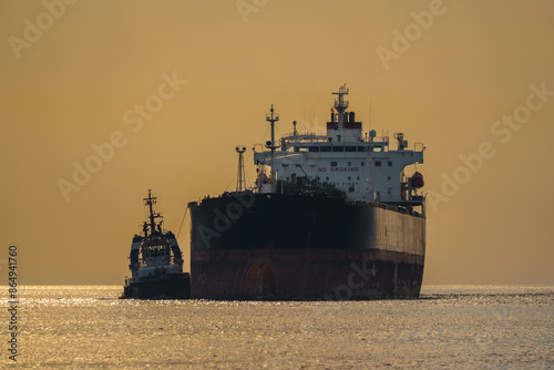 
MARITIME TRANPORT - The bulk carrier is sailing with  assistance of a tugboat to seaport photo