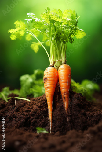 Carrot growing in the land cross-section plant