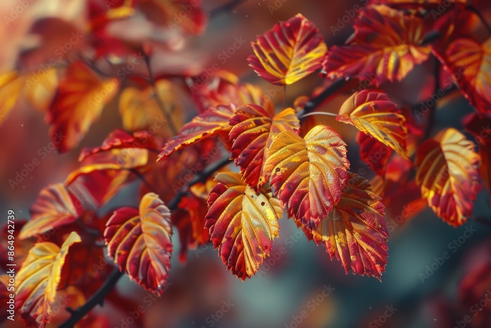 Autumn foliage on a single tree branch, featuring red and yellow leaves Autumn foliage on a single tree branch, featuring red and yellow leaves
