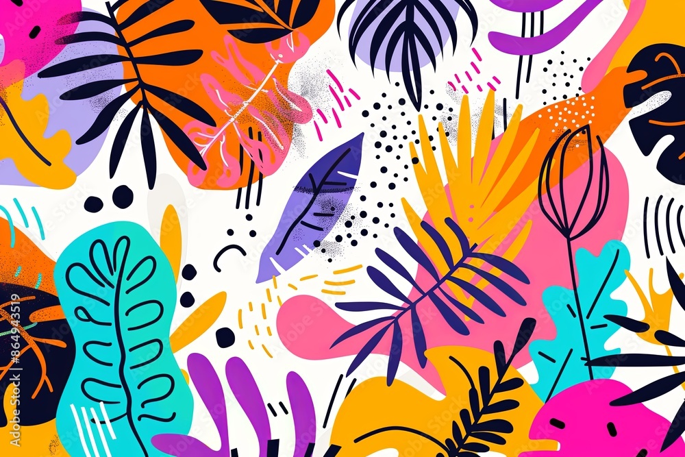 tropical leaves hand drawn doodle style on white background tropical leaves hand drawn doodle style on white background