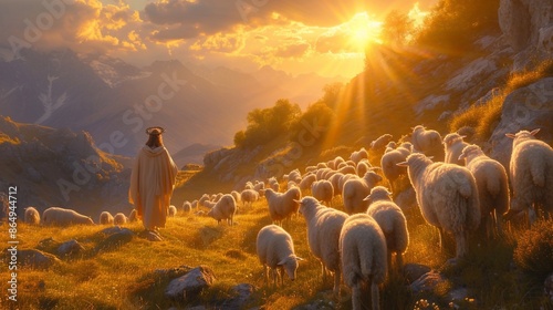 Jesus The Good Shepherd, Jesus and lambs.