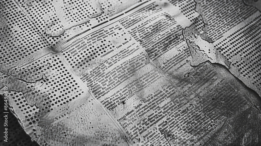 Obraz premium A vintage-style newspaper in monochrome tones, ideal for historical or nostalgic-themed projects