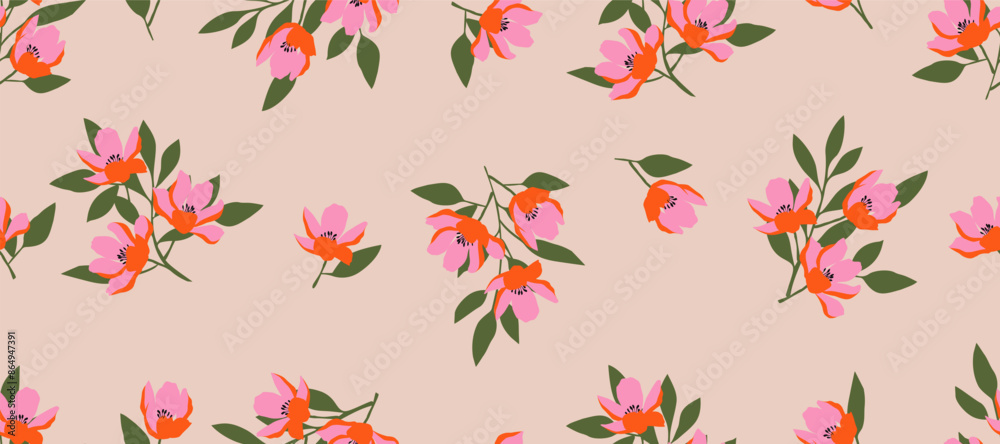 Bunch of flowers, seamless patterns with floral for fabric, textiles, clothing, wallpaper, wall art, cover, banner, interior decor, abstract backgrounds. vector illustration.