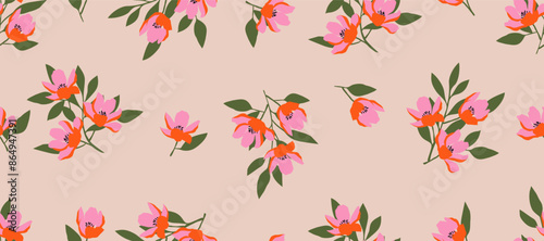 Bunch of flowers, seamless patterns with floral for fabric, textiles, clothing, wallpaper, wall art, cover, banner, interior decor, abstract backgrounds. vector illustration.