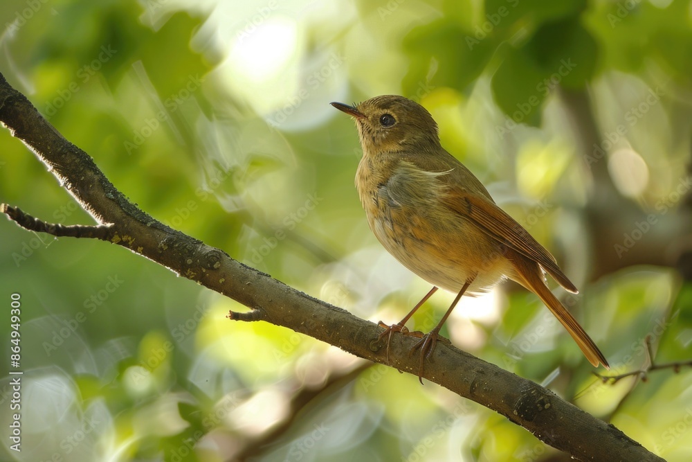 A small bird is sitting on a tree branch, looking around A small bird is sitting on a tree branch, looking around