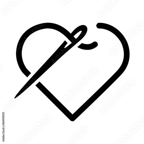 The icon is a love of needlework. A needle with a heart-shaped thread. Hand made. Sewing, embroidery, darning. Vector illustration isolated on a white background for design and web.