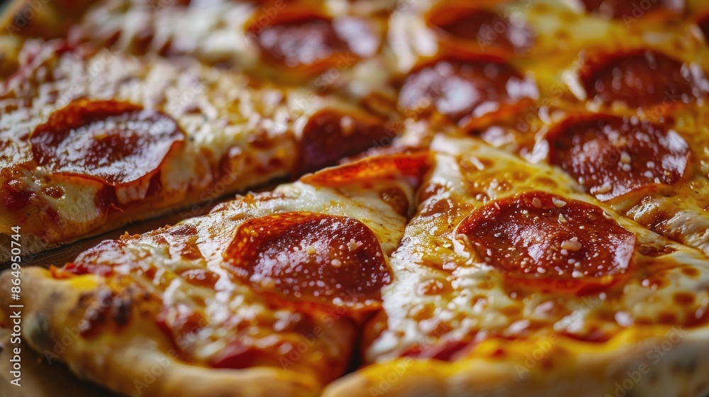 A close-up shot of a pizza topped with pepperoni, ideal for food-related uses A close-up shot of a pizza topped with pepperoni, ideal for food-related uses