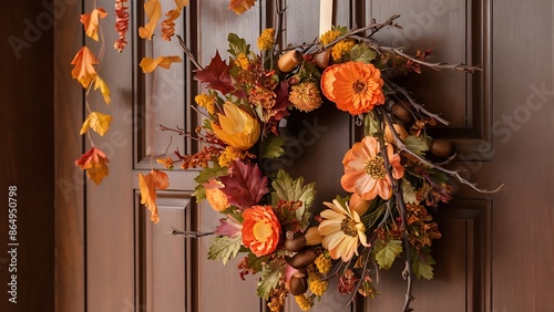 Fall flower decoration hanging on the door © Kartik