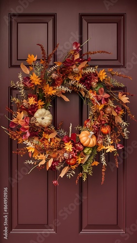 Fall flower decoration hanging on the door © Kartik