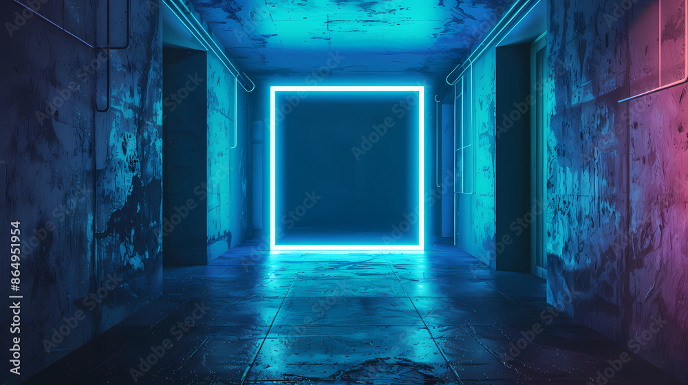 Obraz premium Square neon sign in the middle of an empty room