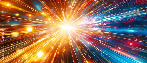 An abstract image of light rays bursting in various directions The background features a dynamic mix of colors and lines