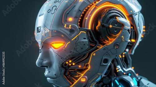 Advanced AI Robot Profile in Neon Blue © gen_pick